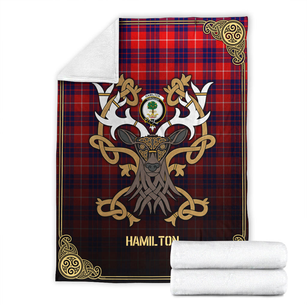 Hamilton Modern Tartan Crest Premium Blanket - Celtic Stag style