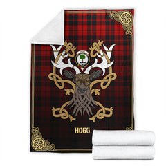 Hogg Tartan Crest Premium Blanket - Celtic Stag style