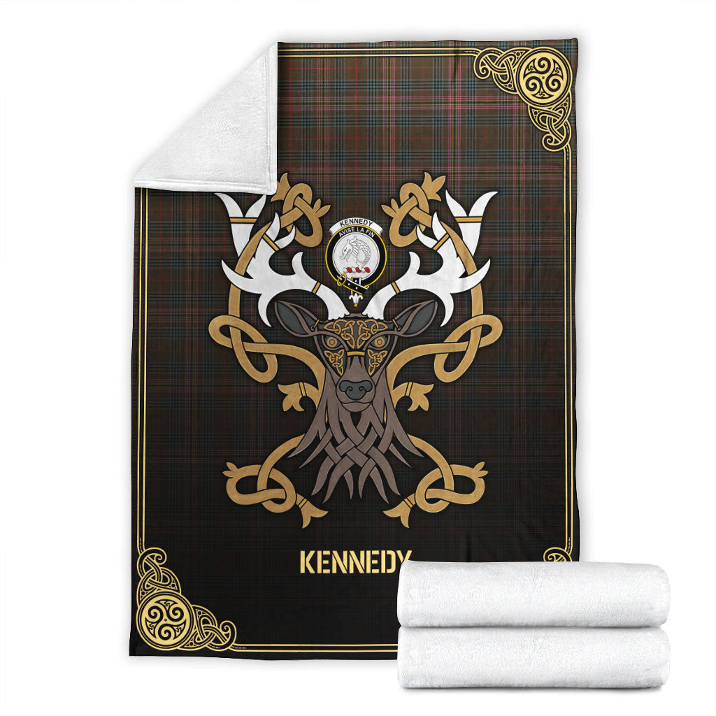 Kennedy Weathered Tartan Crest Premium Blanket - Celtic Stag style