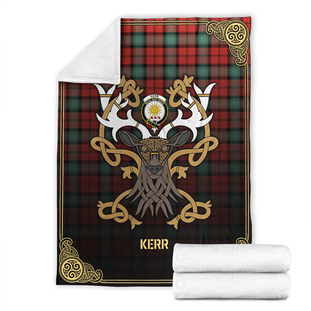 Kerr Ancient Tartan Crest Premium Blanket - Celtic Stag style