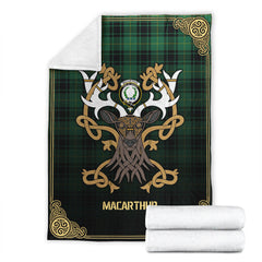 MacArthur Ancient Tartan Crest Premium Blanket - Celtic Stag style