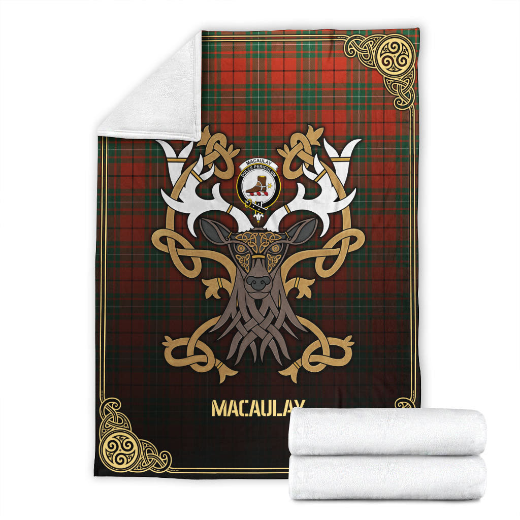 MacAulay Ancient Tartan Crest Premium Blanket - Celtic Stag style