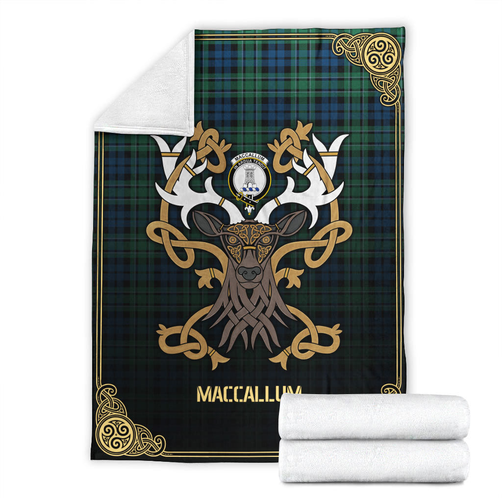 MacCallum Ancient Tartan Crest Premium Blanket - Celtic Stag style