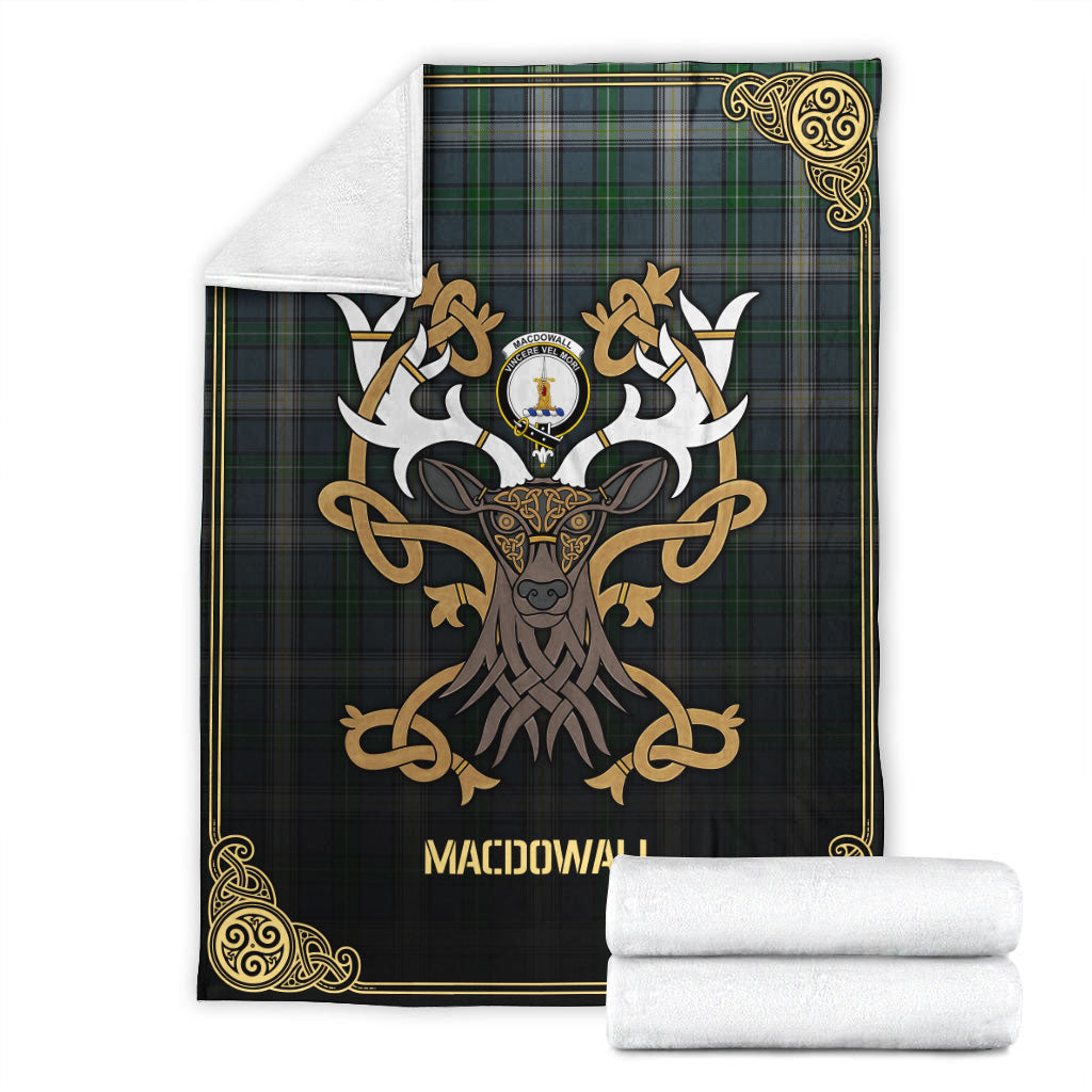 MacDowall Tartan Crest Premium Blanket - Celtic Stag style