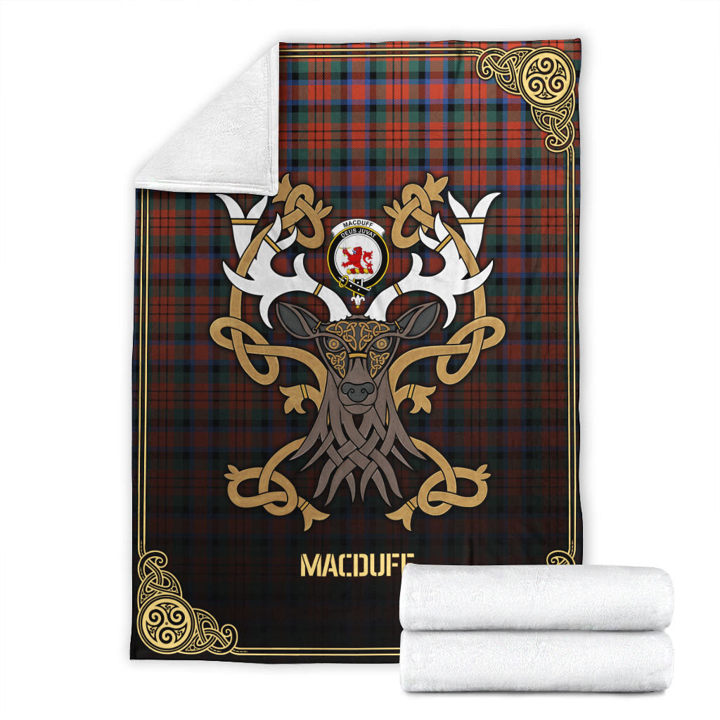 MacDuff Ancient Tartan Crest Premium Blanket - Celtic Stag style
