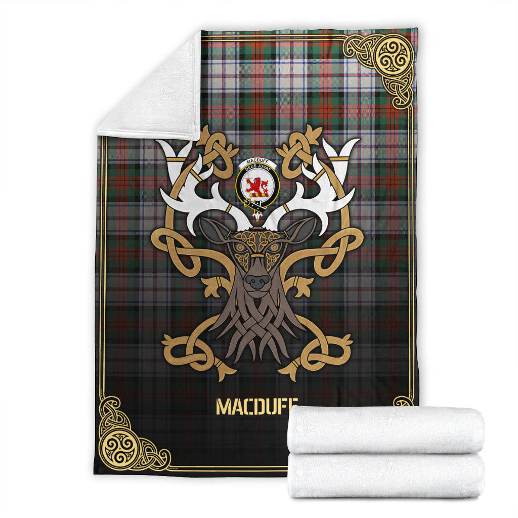 MacDuff Dress Ancient Tartan Crest Premium Blanket - Celtic Stag style