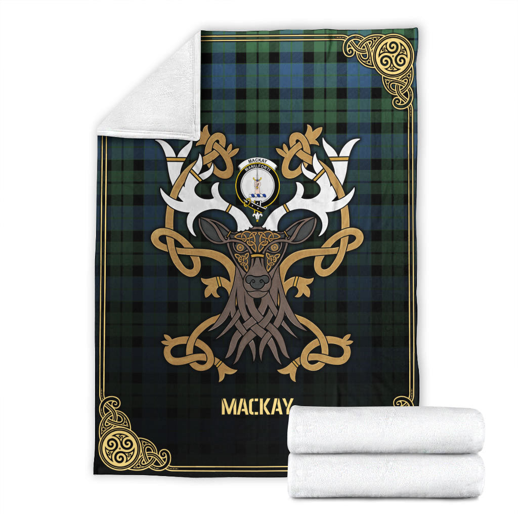 MacKay Ancient Tartan Crest Premium Blanket - Celtic Stag style