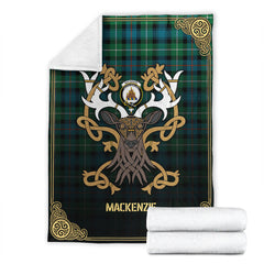 MacKenzie Ancient Tartan Crest Premium Blanket - Celtic Stag style