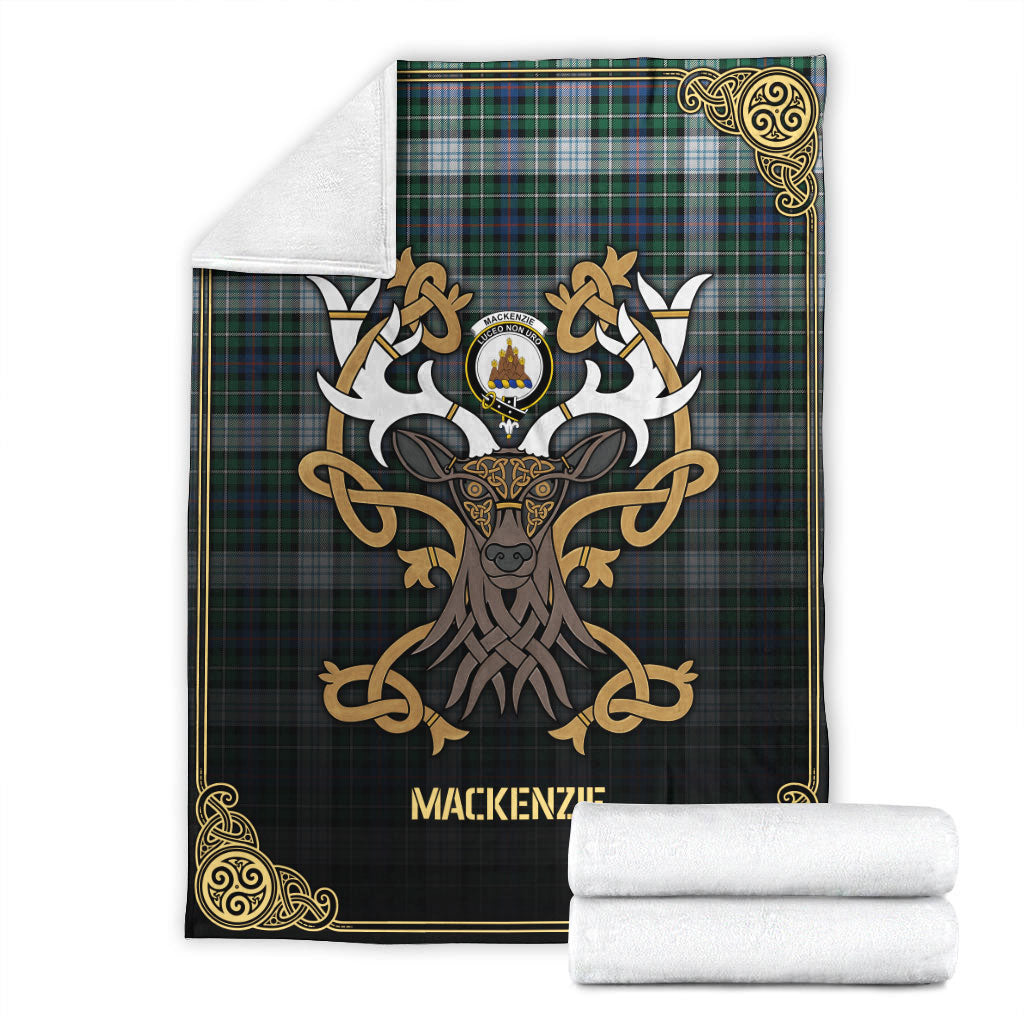 MacKenzie Dress Ancient Tartan Crest Premium Blanket - Celtic Stag style