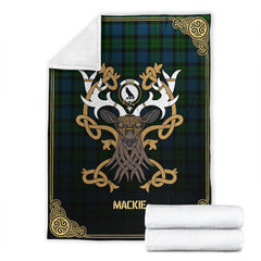 MacKie Tartan Crest Premium Blanket - Celtic Stag style