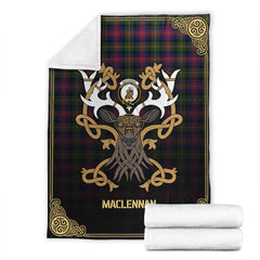 MacLennan Modern Tartan Crest Premium Blanket - Celtic Stag style