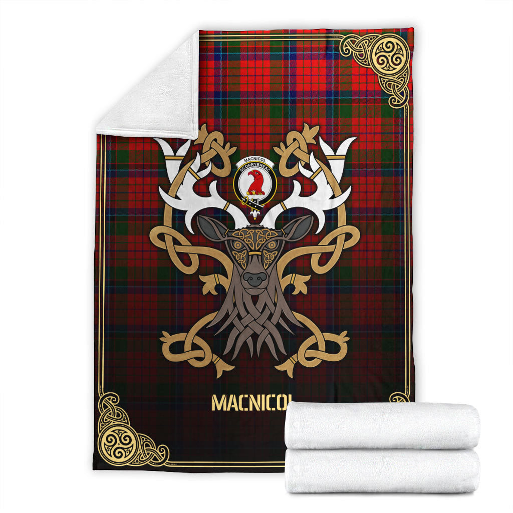 MacNicol (of Scorrybreac) Tartan Crest Premium Blanket - Celtic Stag style