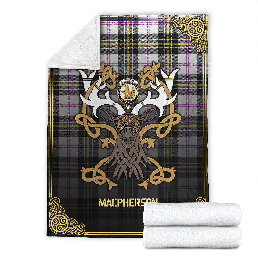 MacPherson Dress Modern Tartan Crest Premium Blanket - Celtic Stag style