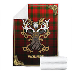 MacQuarrie Tartan Crest Premium Blanket - Celtic Stag style