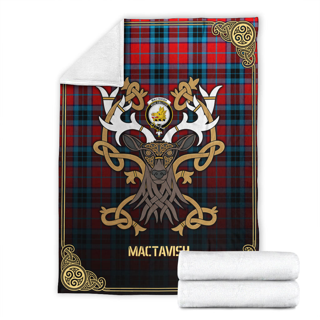 MacTavish Modern Tartan Crest Premium Blanket - Celtic Stag style