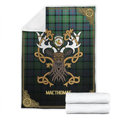 MacThomas Ancient Tartan Crest Premium Blanket - Celtic Stag style