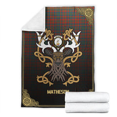 Matheson Ancient Tartan Crest Premium Blanket - Celtic Stag style