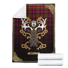 McGowan Tartan Crest Premium Blanket - Celtic Stag style