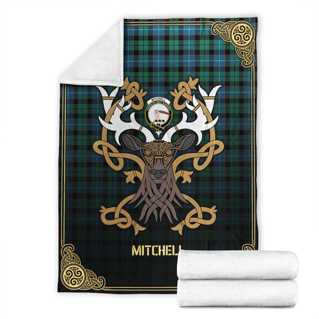 Mitchell Ancient Tartan Crest Premium Blanket - Celtic Stag style