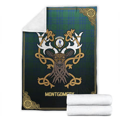 Montgomery Ancient Tartan Crest Premium Blanket - Celtic Stag style