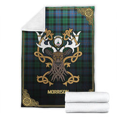 Morrison Ancient Tartan Crest Premium Blanket - Celtic Stag style