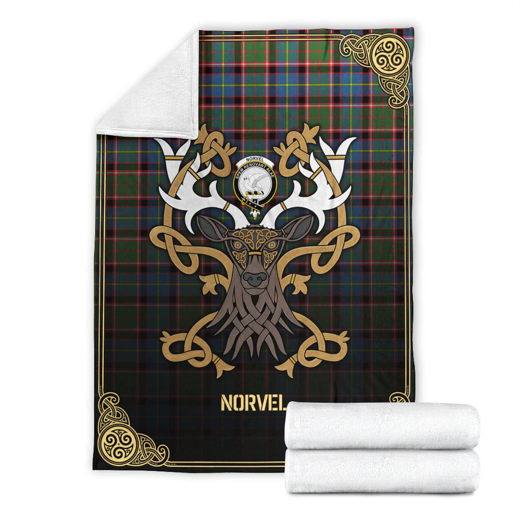 Norvel (or Norvill) Tartan Crest Premium Blanket - Celtic Stag style