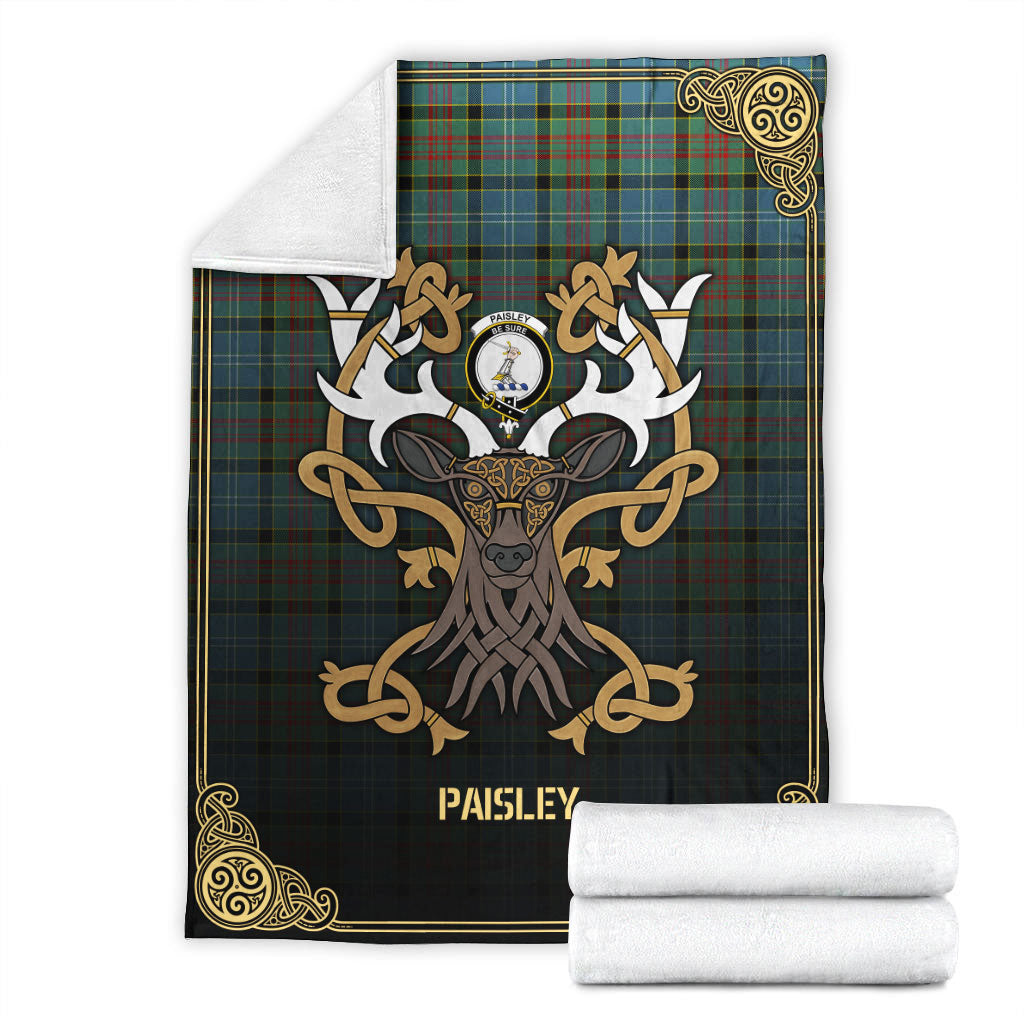 Paisley District Tartan Crest Premium Blanket - Celtic Stag style