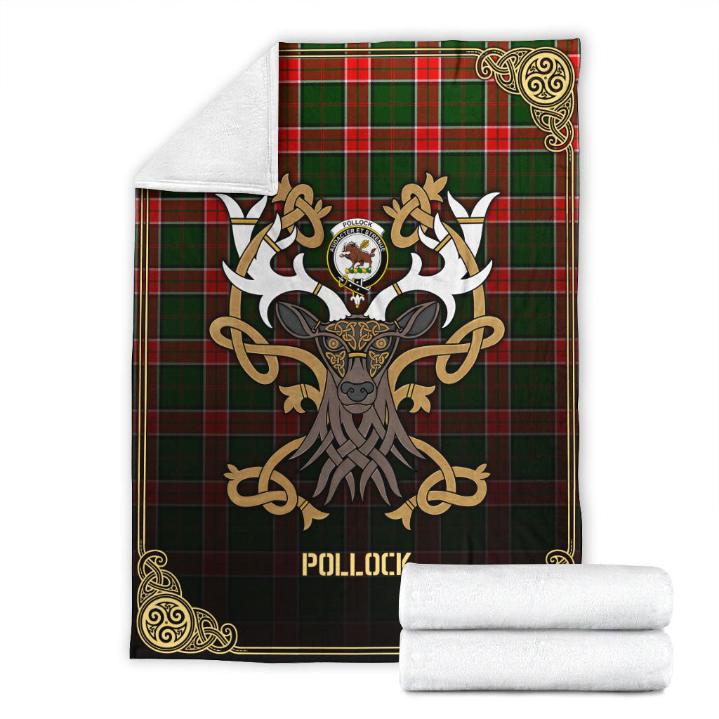 Pollock Tartan Crest Premium Blanket - Celtic Stag style