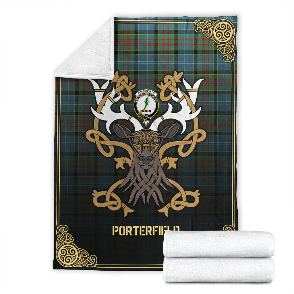 Porterfield Tartan Crest Premium Blanket - Celtic Stag style