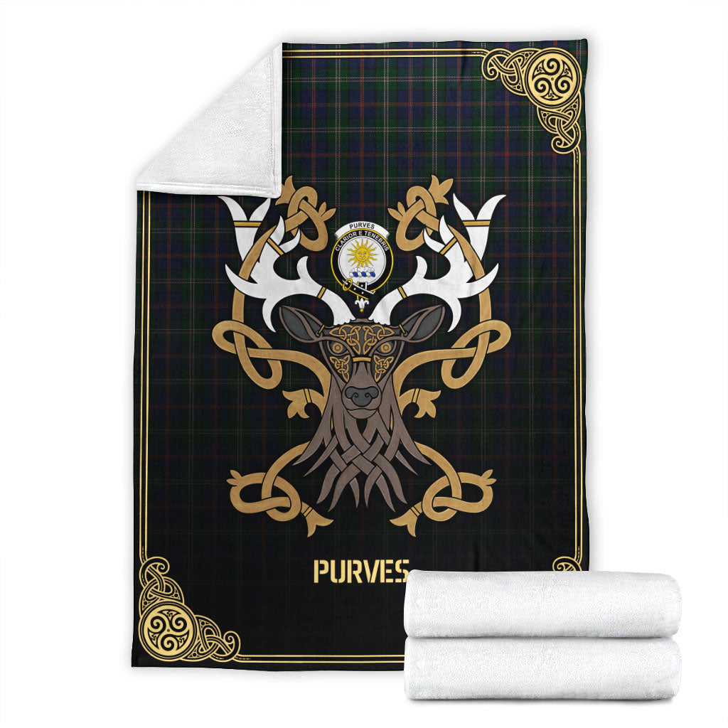 Purves Tartan Crest Premium Blanket - Celtic Stag style
