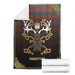 Robertson Ancient Tartan Crest Premium Blanket - Celtic Stag style