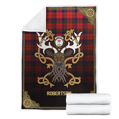 Robertson Modern Tartan Crest Premium Blanket - Celtic Stag style