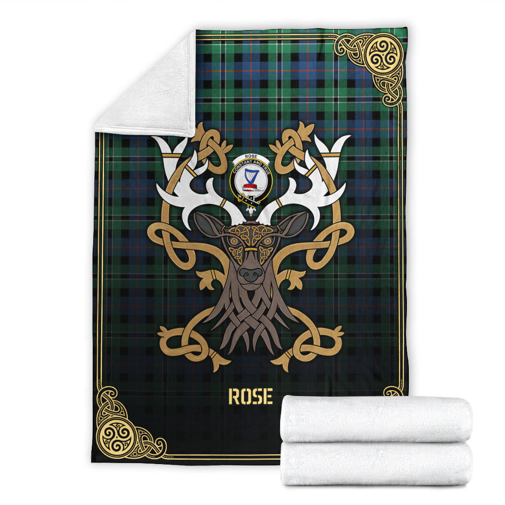 Rose Hunting Ancient Tartan Crest Premium Blanket - Celtic Stag style
