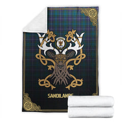 Sandilands Tartan Crest Premium Blanket - Celtic Stag style