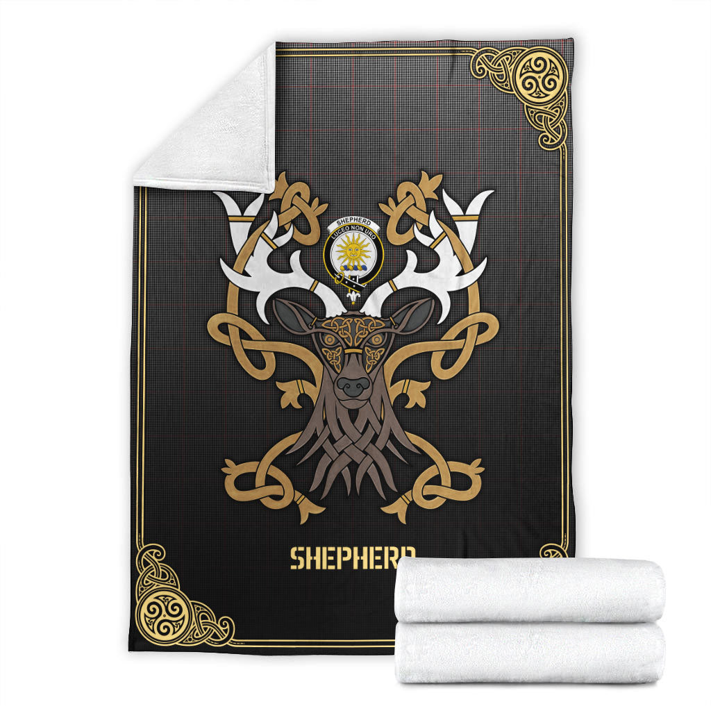 Shepherd Tartan Crest Premium Blanket - Celtic Stag style