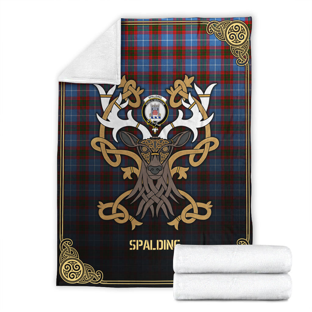 Spalding Tartan Crest Premium Blanket - Celtic Stag style