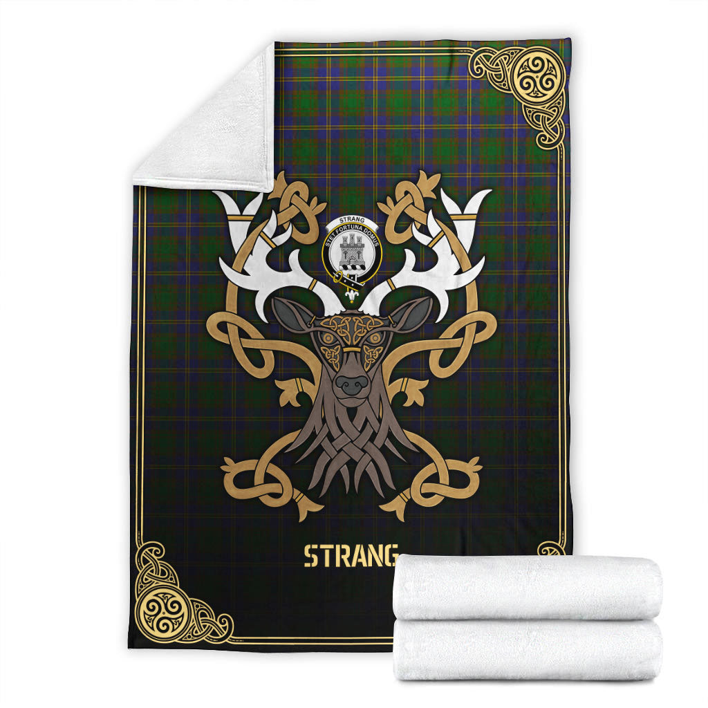 Strang (or Strange) Tartan Crest Premium Blanket - Celtic Stag style