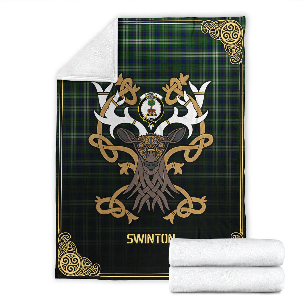 Swinton Tartan Crest Premium Blanket - Celtic Stag style