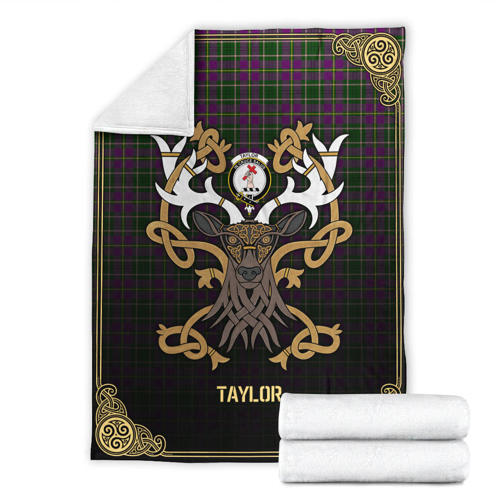 Taylor Tartan Crest Premium Blanket - Celtic Stag style