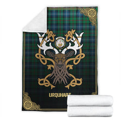 Urquhart Ancient Tartan Crest Premium Blanket - Celtic Stag style