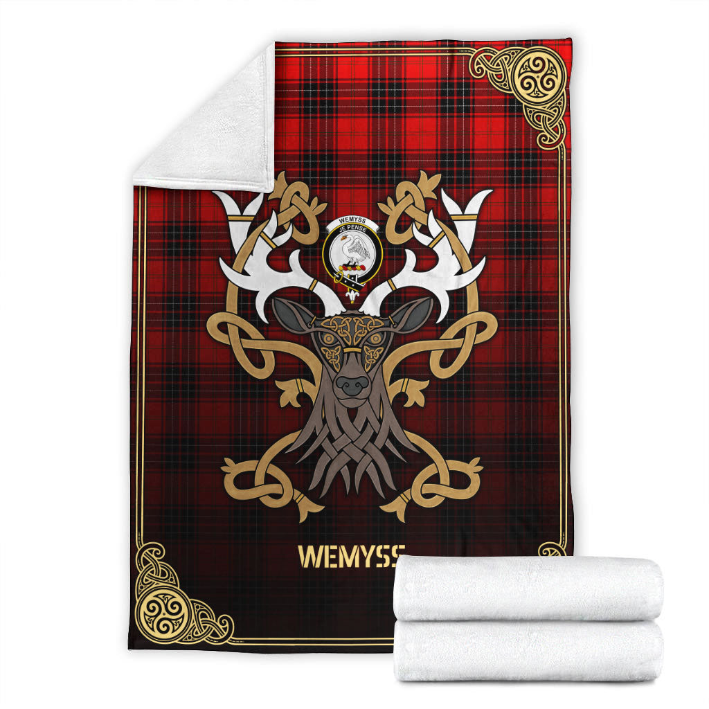 Wemyss Modern Tartan Crest Premium Blanket - Celtic Stag style