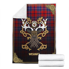 Wishart Dress Tartan Crest Premium Blanket - Celtic Stag style