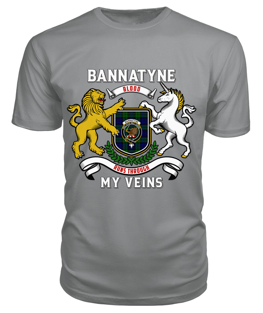Bannatyne Tartan Crest 2D T-shirt - Blood Runs Through My Veins Style