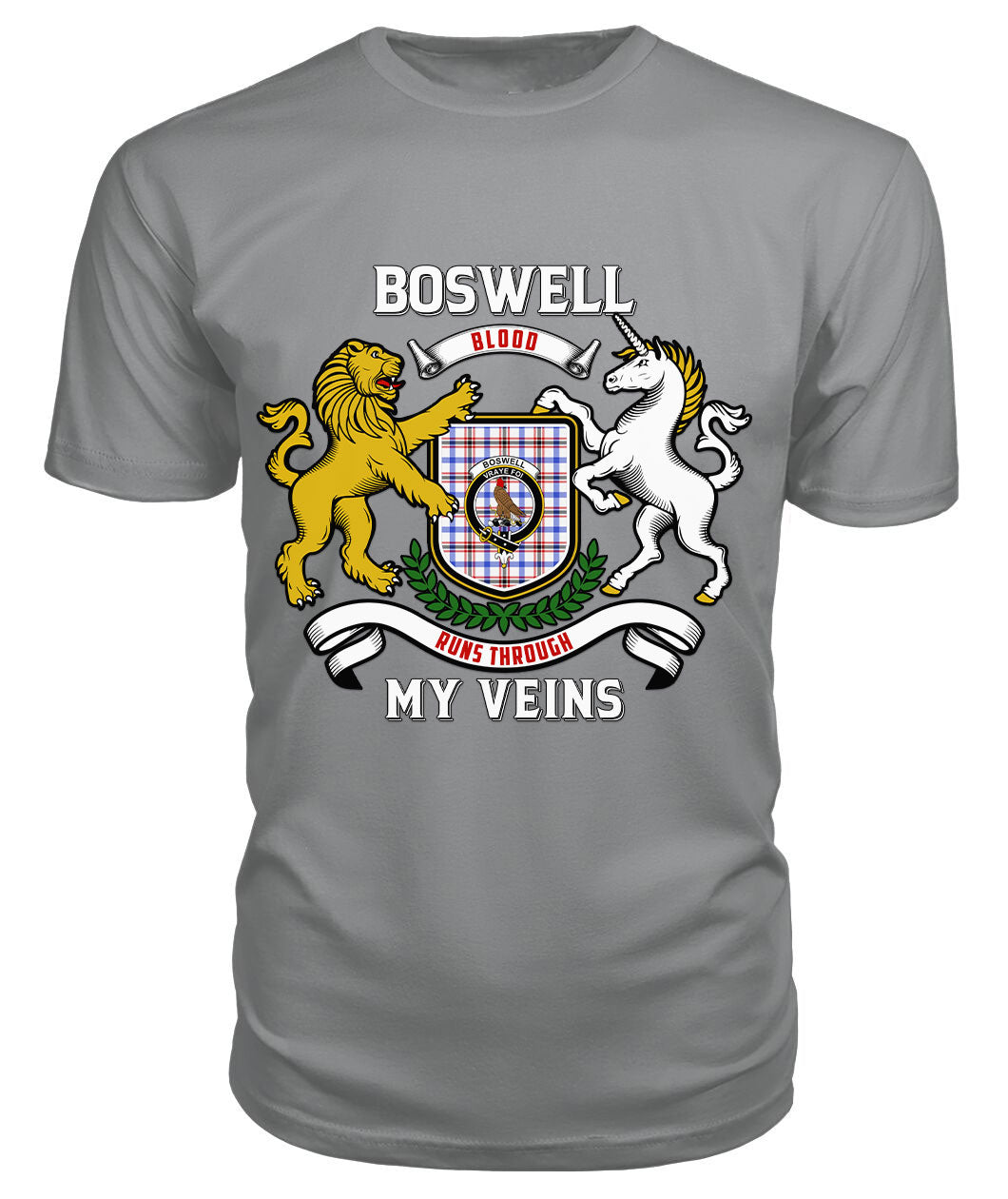 Boswell Modern Tartan Crest 2D T-shirt - Blood Runs Through My Veins Style