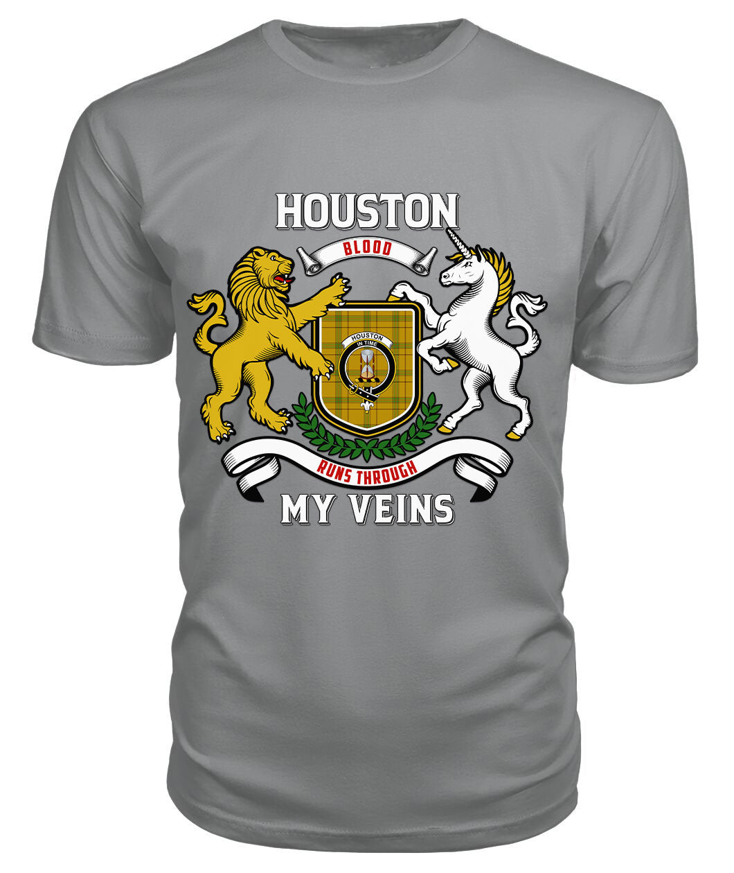 Houston Tartan Crest 2D T-shirt - Blood Runs Through My Veins Style