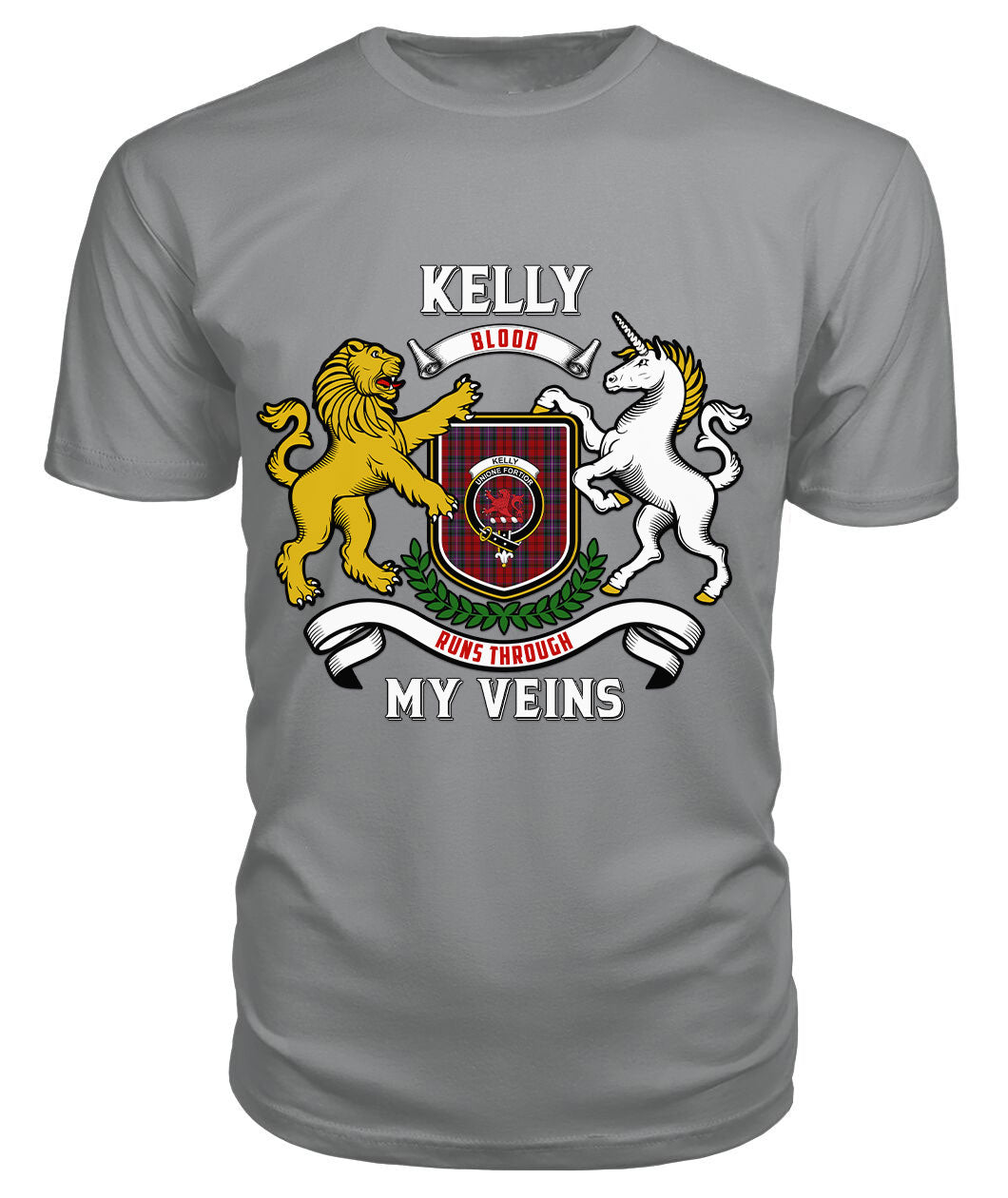 Kelly of Sleat Red Tartan Crest 2D T-shirt - Blood Runs Through My Veins Style