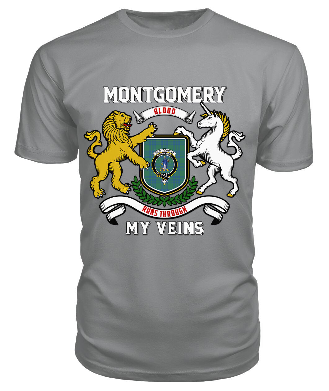 Montgomery Ancient Tartan Crest 2D T-shirt - Blood Runs Through My Veins Style