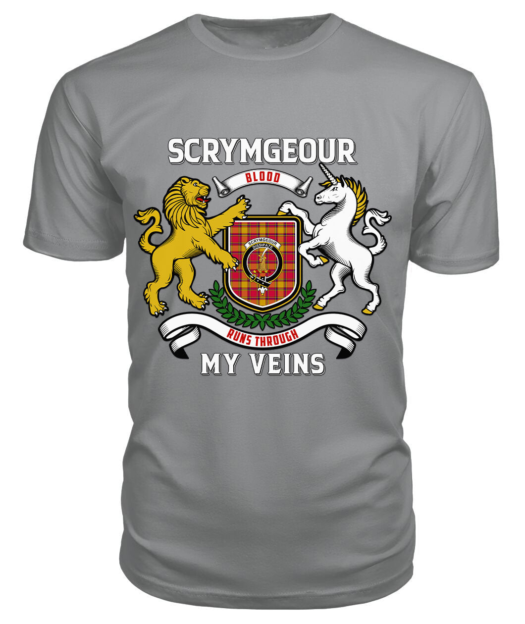 Scrymgeour Tartan Crest 2D T-shirt - Blood Runs Through My Veins Style