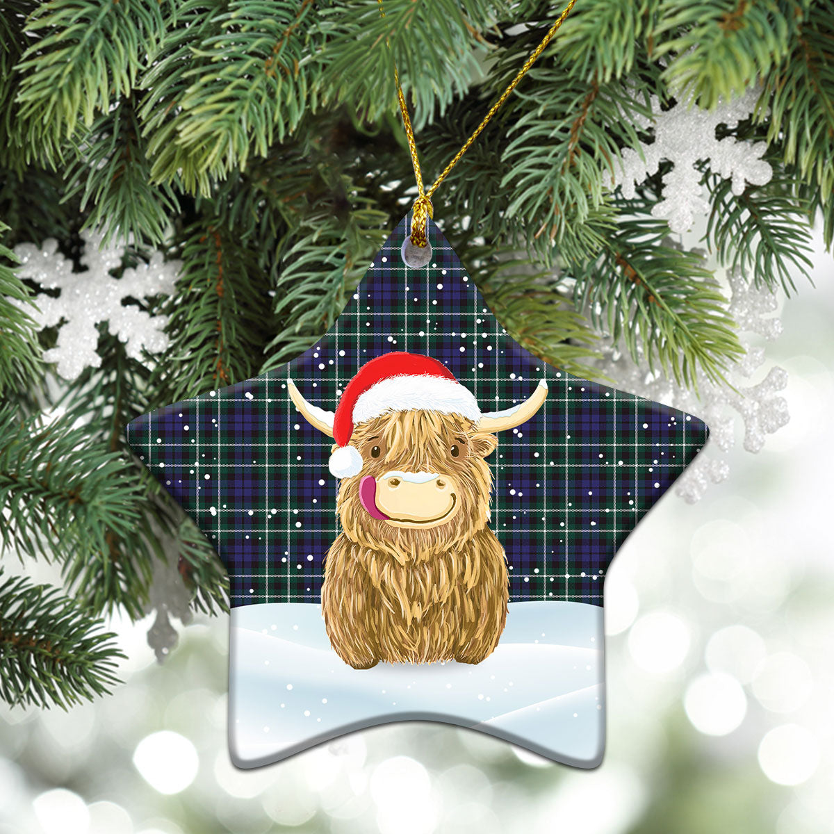 Allardice Tartan Christmas Ceramic Ornament - Highland Cows Style