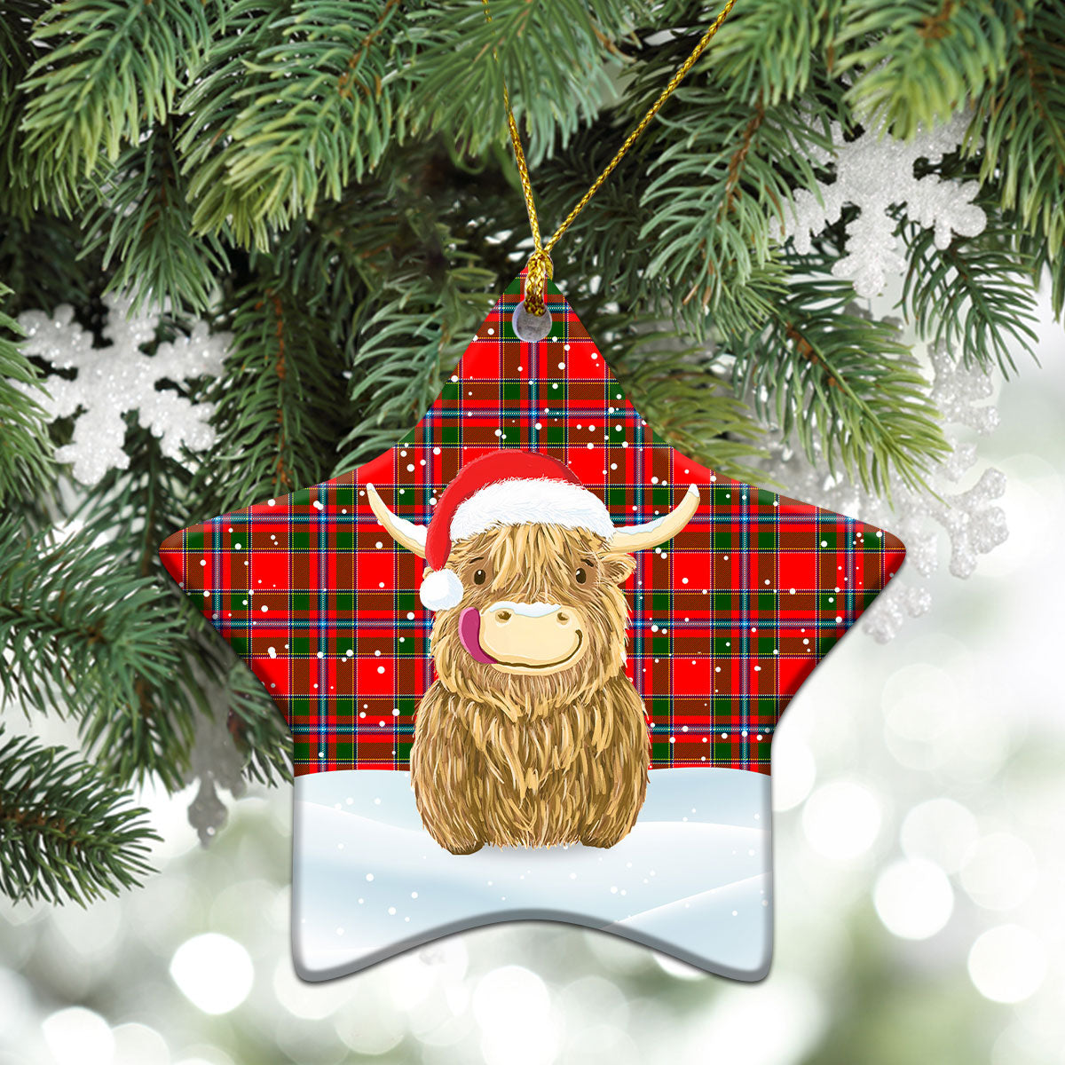 Butter Tartan Christmas Ceramic Ornament - Highland Cows Style